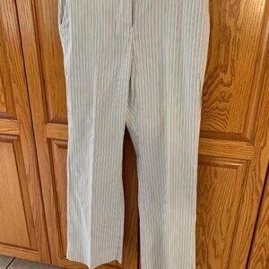Anne Klein Dress Pants 4P Tan & Blue Stripe Flat Front Pockets